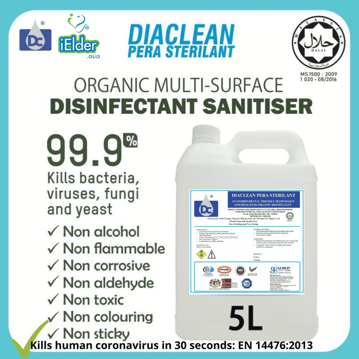Environmentally friendly, Organic, Halal Diaclean Pera Sterilant disinfectant 5L