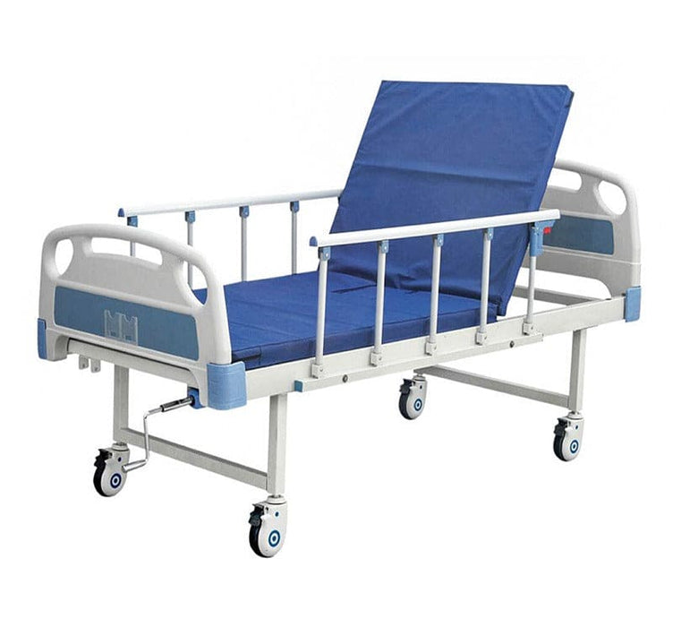 手动 1 张曲柄医院床，带床垫和护栏