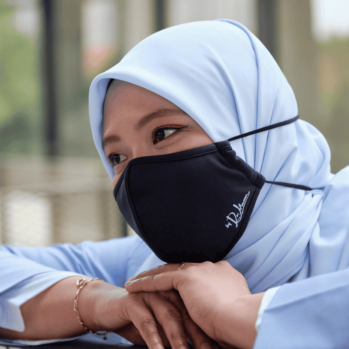 Dr. Mama Lindungi Saya Fabrik ADVANCE Topeng Muka Anti-COVID Versi 5 HEADLOOP Hijab Hitam (DEWASA) Lapisan Tahan Air