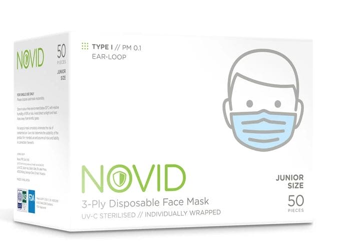Novid 3 层一次性手术口罩青少年尺寸（独立包装） 