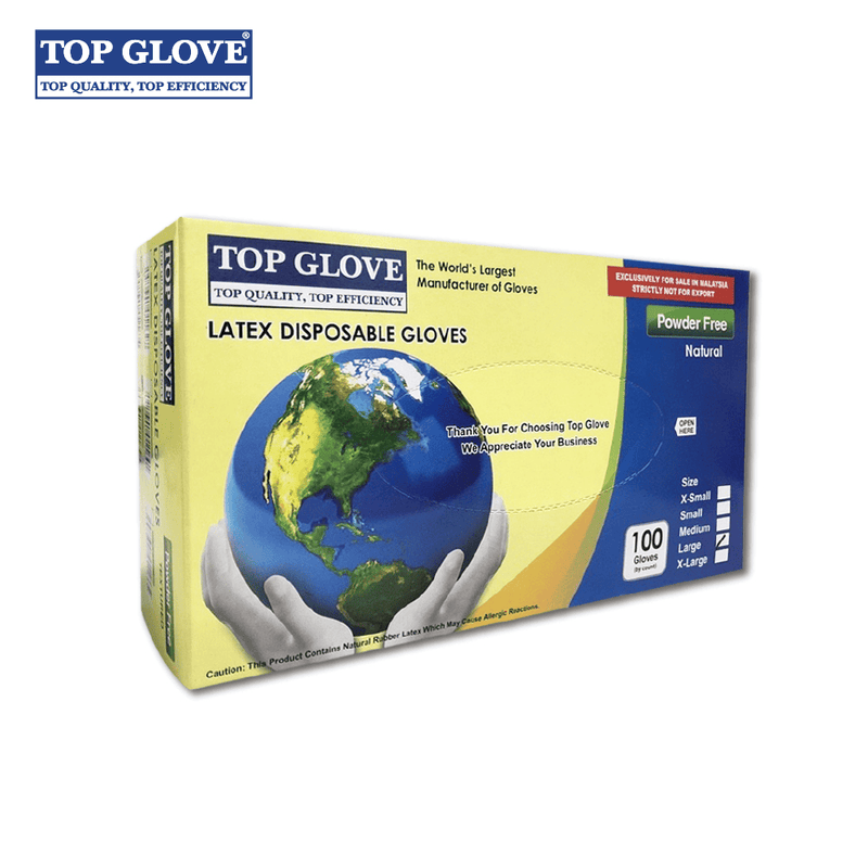 Top Glove Latex Disposable Glove, Powder Free, Natural Color (100 Pcs Per Box)