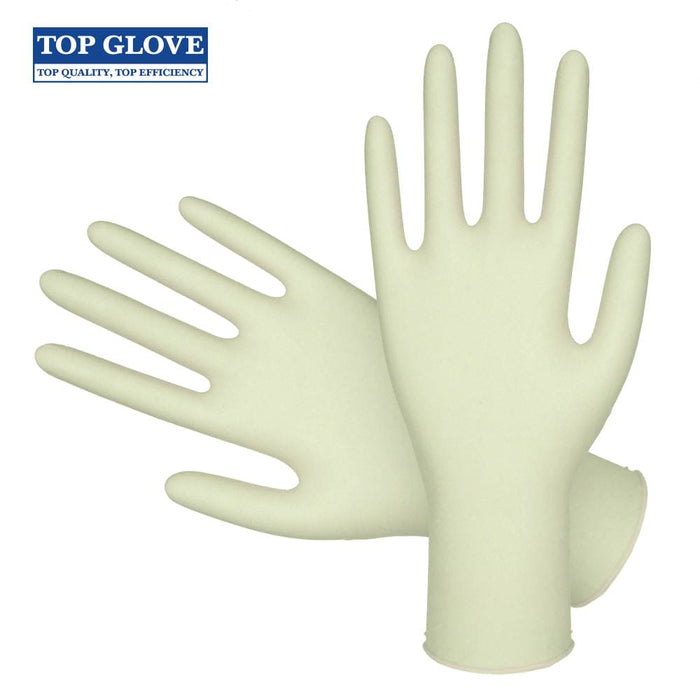 Top Glove 乳胶一次性手套，无粉，自然色（每盒 100 只）