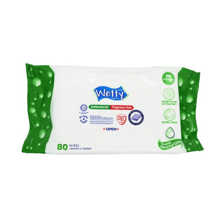 Wetty Antibacterial Wet Wipes Tissue - Fragrance Free / Fragrance (80 pcs/pack)