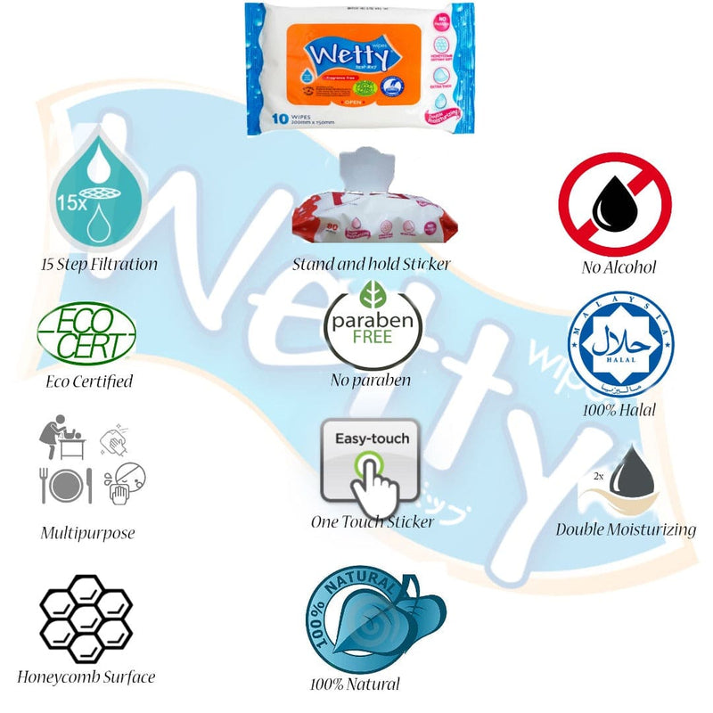 Wetty Wet Tissue Fragrance Free (24 packs/ carton)