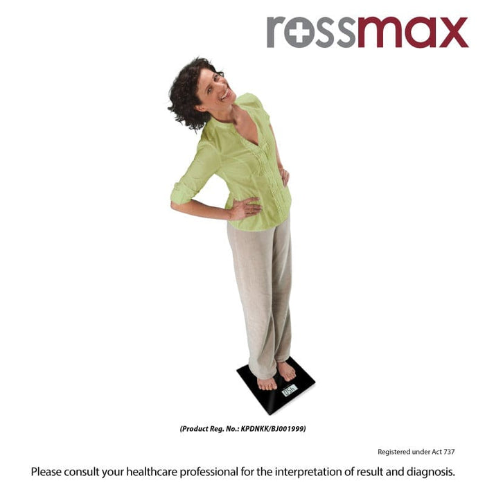 Glass Personal Electronic Weighing Scale Black FREE Face Tower | Rossmax 