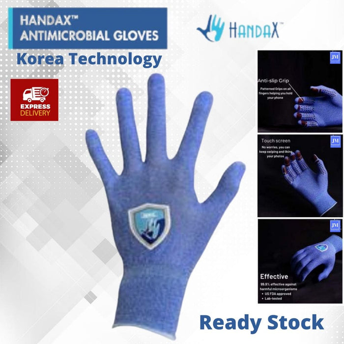 Handax Antimicrobial Fabric Gloves (Kills 99.9% Of Harmful Microorganisms) Blue