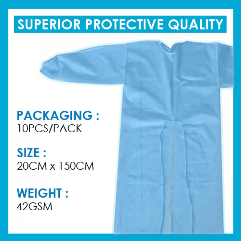 Isolation Gown, With Cuff, Water Repellent, PP+PE, 42gsm, 10pcs/pak