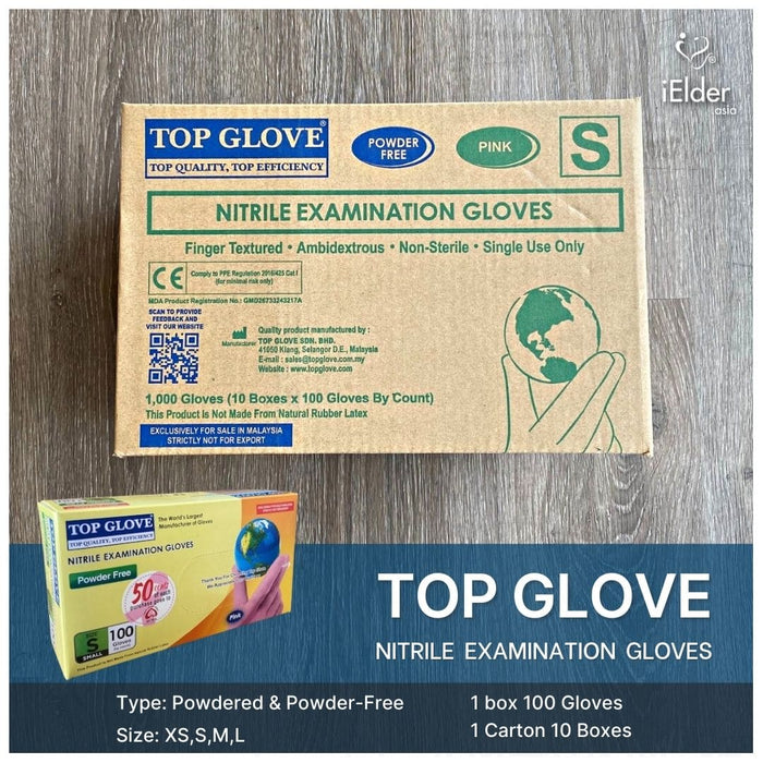 Top Glove Nitrile Examination Glove, Powder Free, Pink (100 Pcs Per Box, Medical Grade)