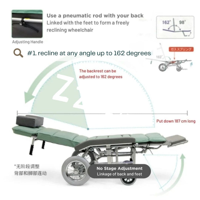 Reclining Wheelchair with Headrest RR60NB | Kawamura