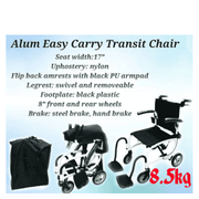 Comfy Wheelchair Black Aluminium Lightweight Easy Carry Transit with Carry Bag 8.5kg (17") - Asian Integrated Medical Sdn Bhd (ielder.asia)