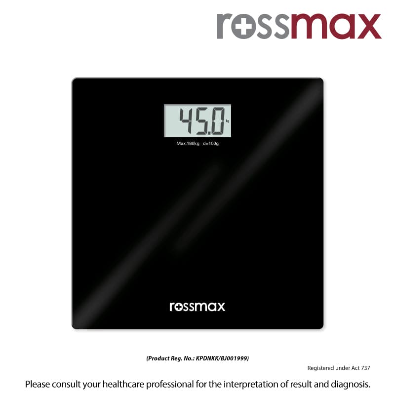 Glass Personal Electronic Weighing Scale Black FREE Face Tower | Rossmax 