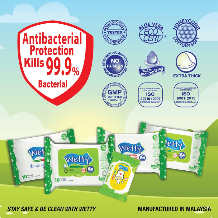 Wetty Antibacterial Wet Wipes Tissue - Fragrance Free / Fragrance (80 pcs/pack)